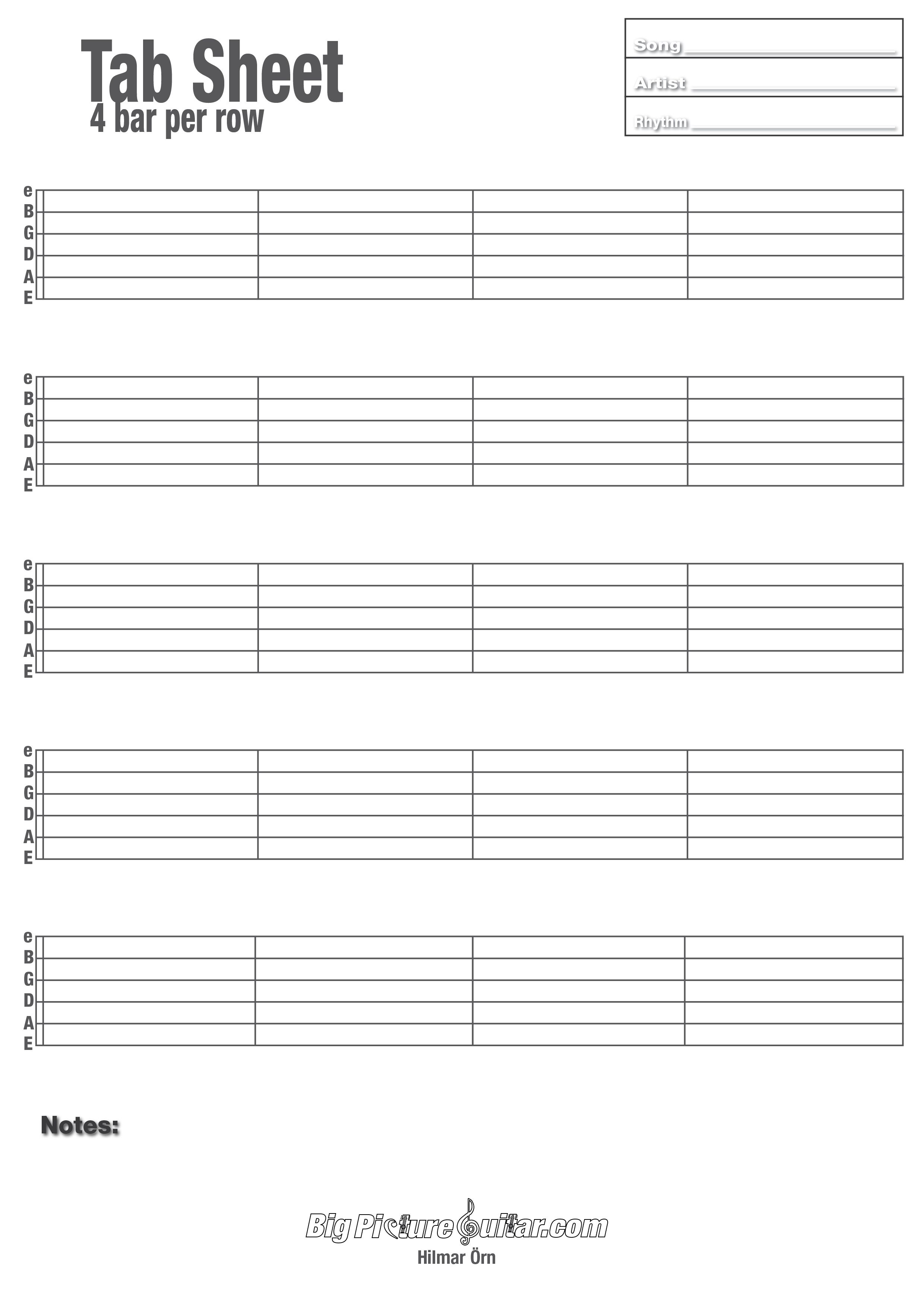 Free Printable Guitar Tab Paper